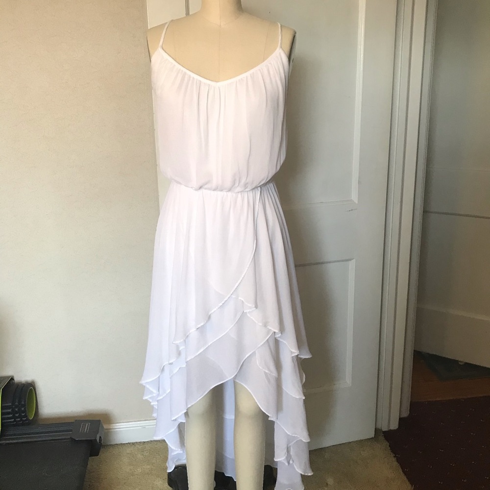 White Layered High-Low Spaghetti Strap Dress